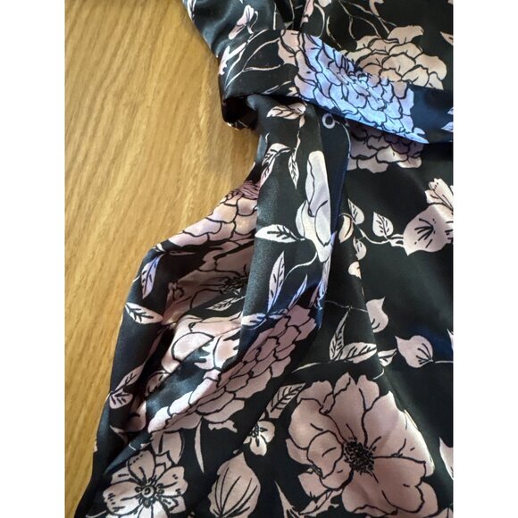 Versailles Robe Floral Satiny Kimono With Belt Womens XL Black Pink - Picture 6 of 9